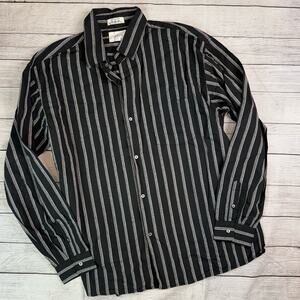 Shuttle Notes NEW Japanese Textile Men's Gray Striped Button Up Shirt Size Large